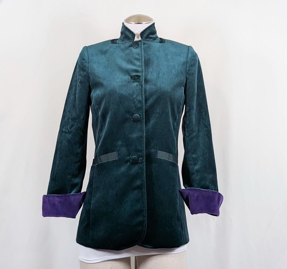J. Peterman Jacket Green Velvet Cotton Cashmere Women's Size 2